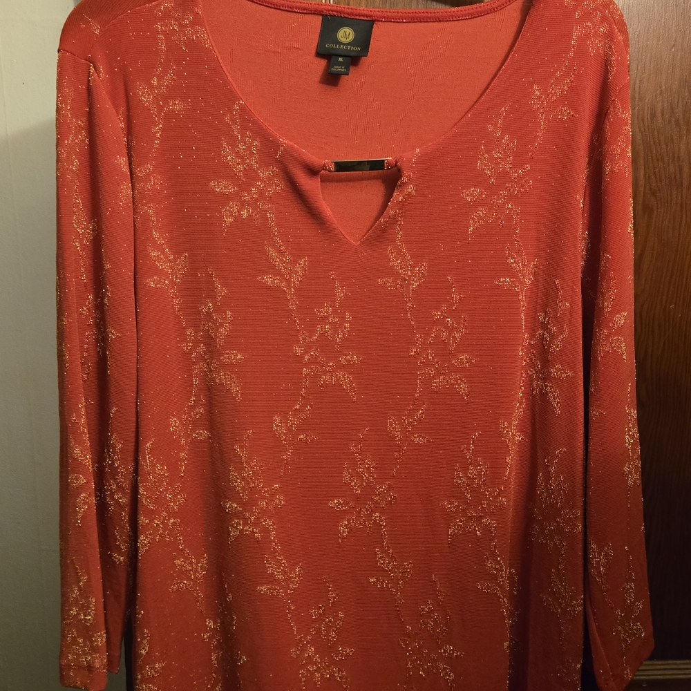Nwt JM Collection Red Blouse with Gold Sparkle